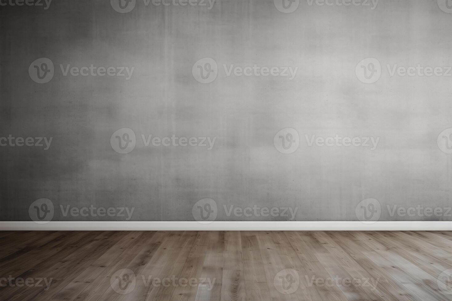 AI generated Empty room gray wall room with wooden floor photo