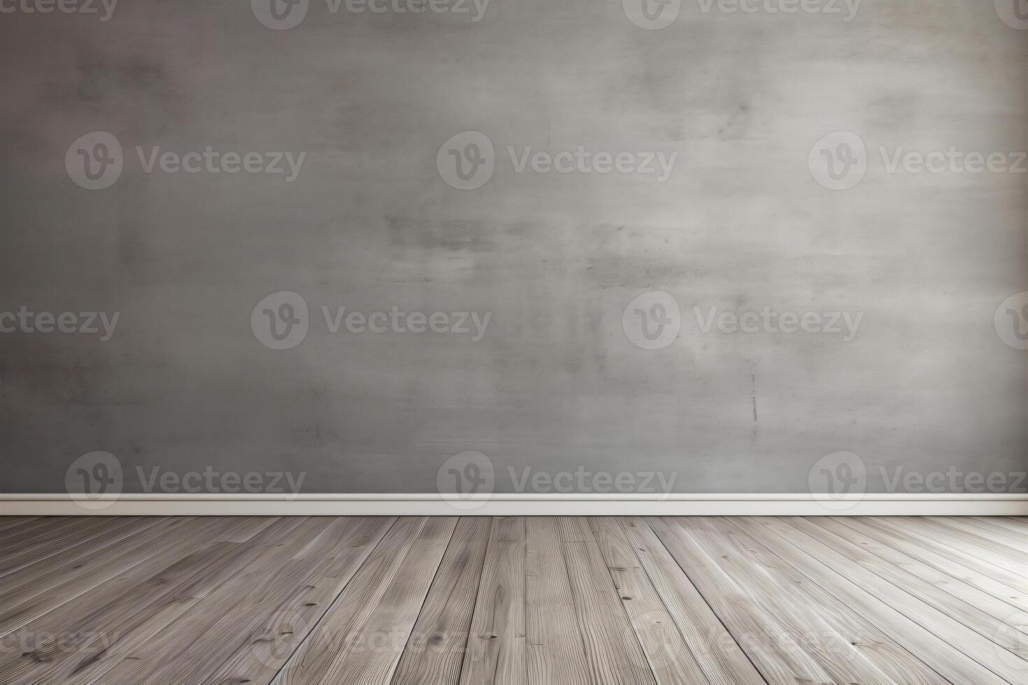 AI generated Empty room gray wall room with wooden floor photo