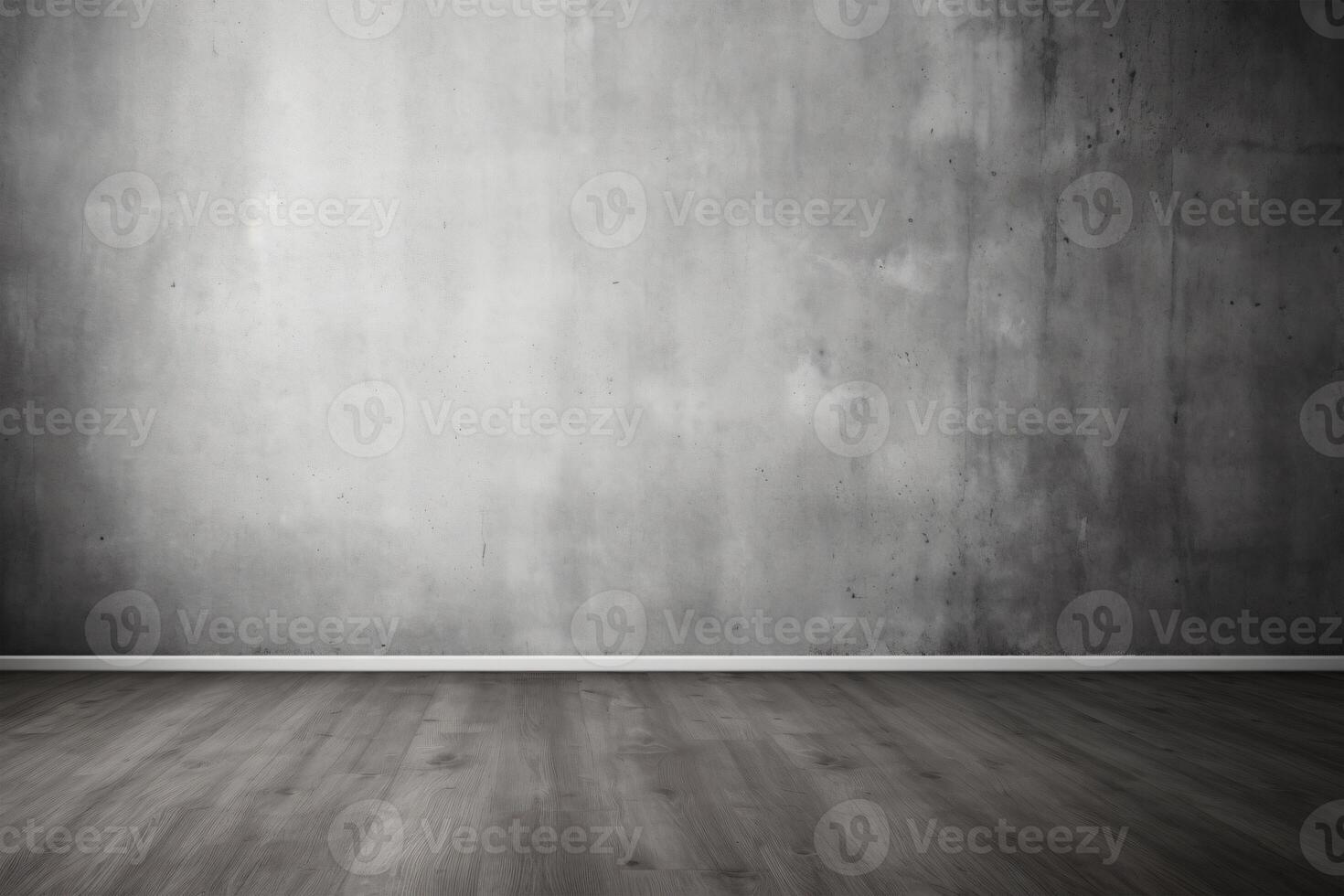 AI generated Empty room gray wall room with wooden floor photo