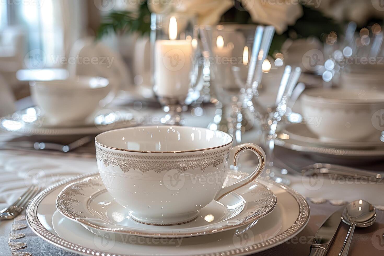 ai generado blanco multa porcelana en el conjunto mesa profesional publicidad fotografía foto