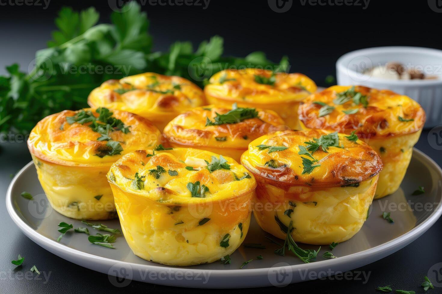 AI generated breakfast with Scrambled egg muffin cups professional advertising food photography photo