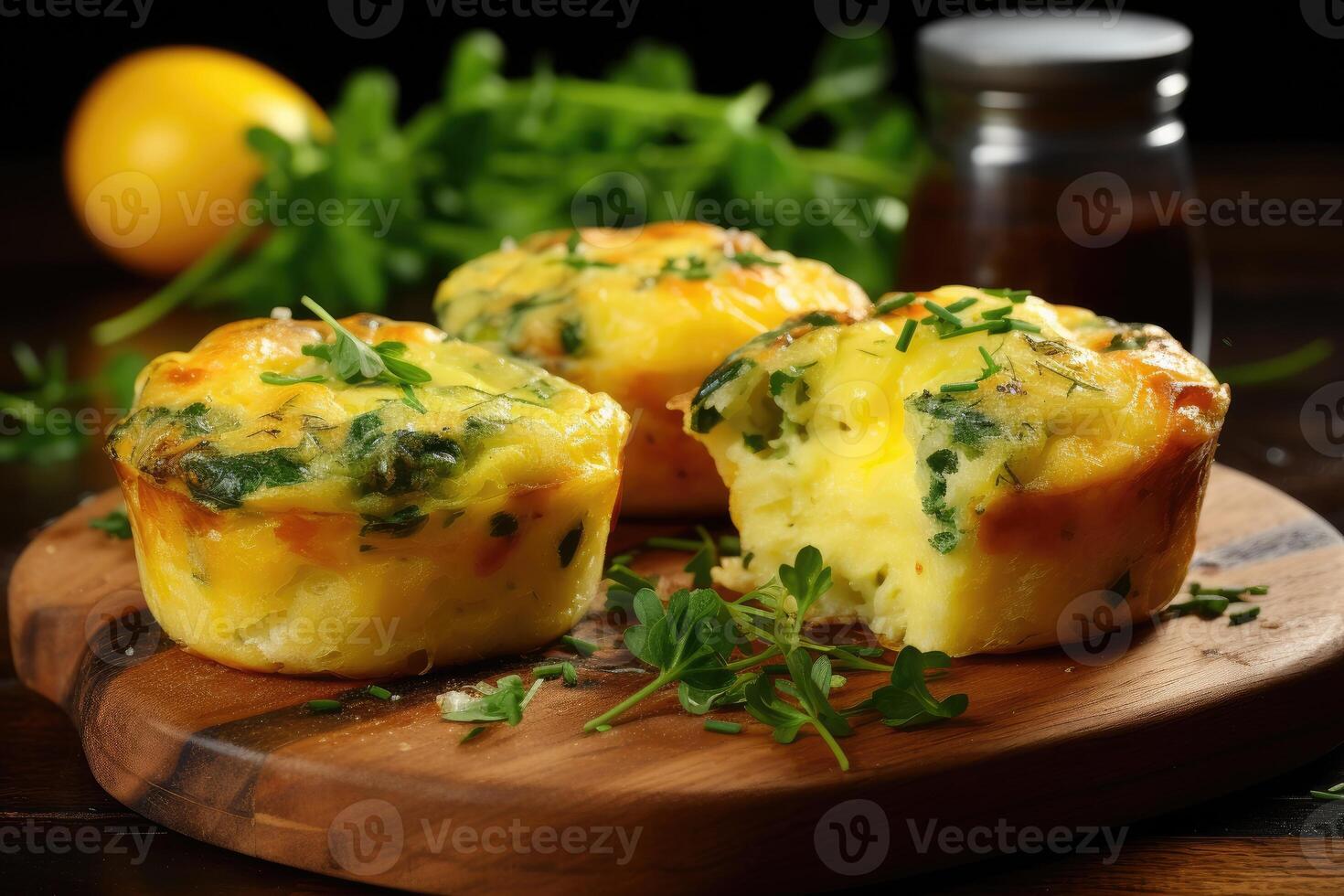 AI generated breakfast with Scrambled egg muffin cups professional advertising food photography photo