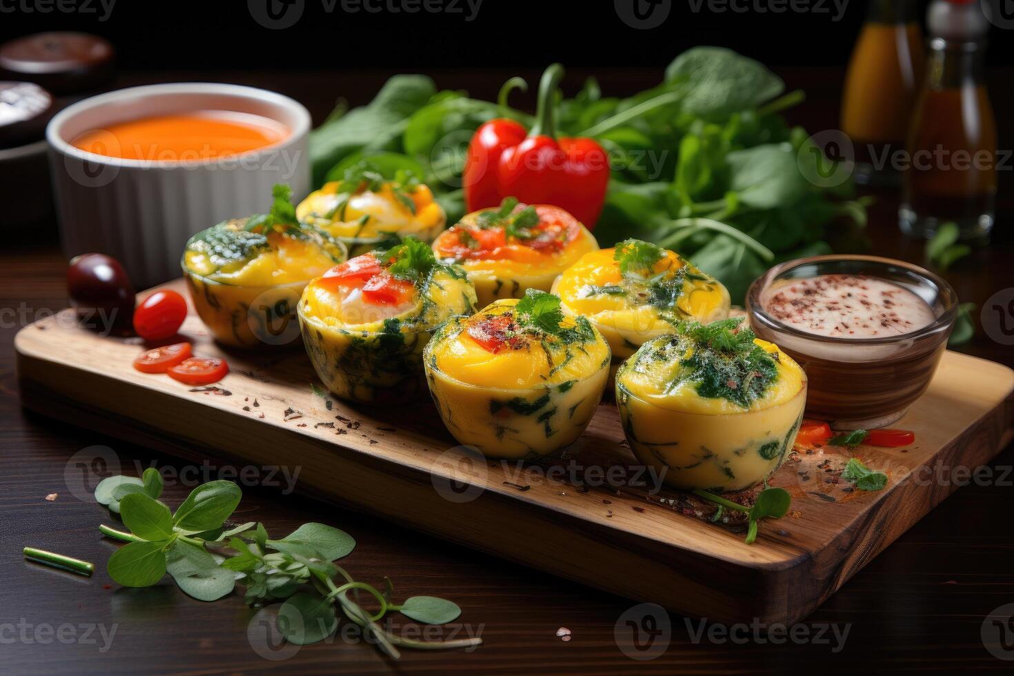 AI generated breakfast with Scrambled egg muffin cups professional advertising food photography photo