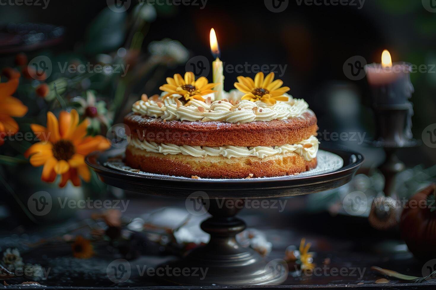 AI generated ultimate birthday cake with candle professional advertising food photography photo