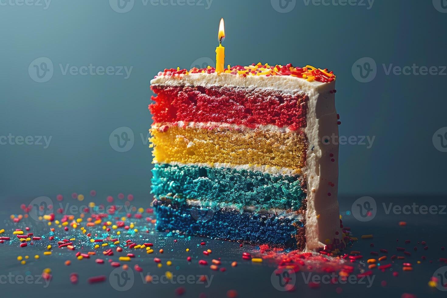 AI generated ultimate birthday cake with candle professional advertising food photography photo
