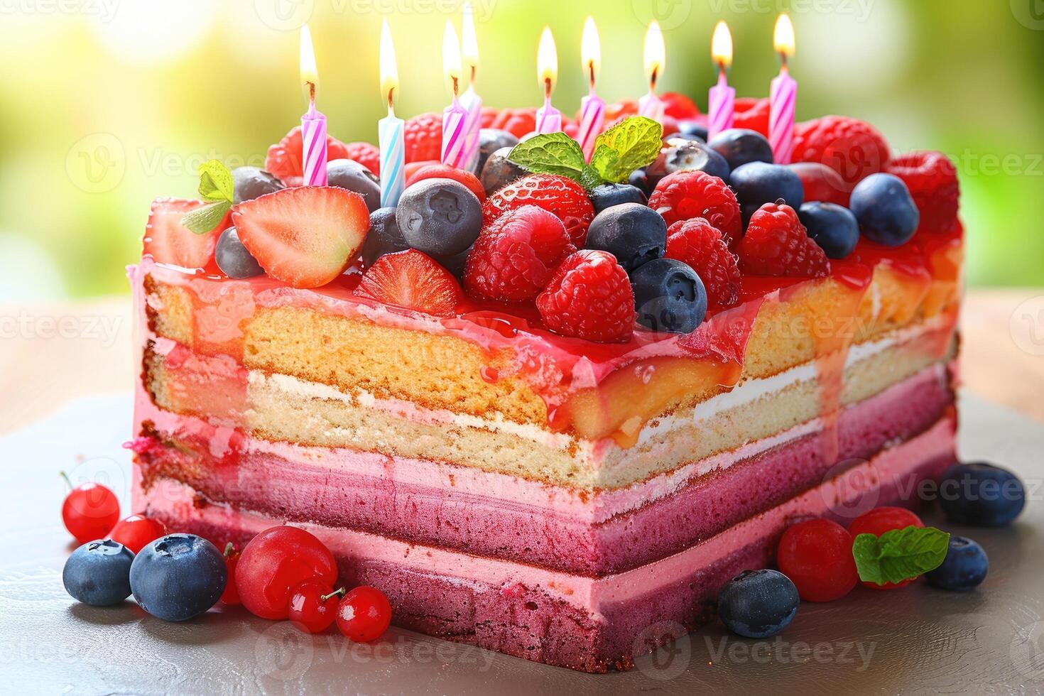 AI generated ultimate birthday cake with candle professional advertising food photography photo