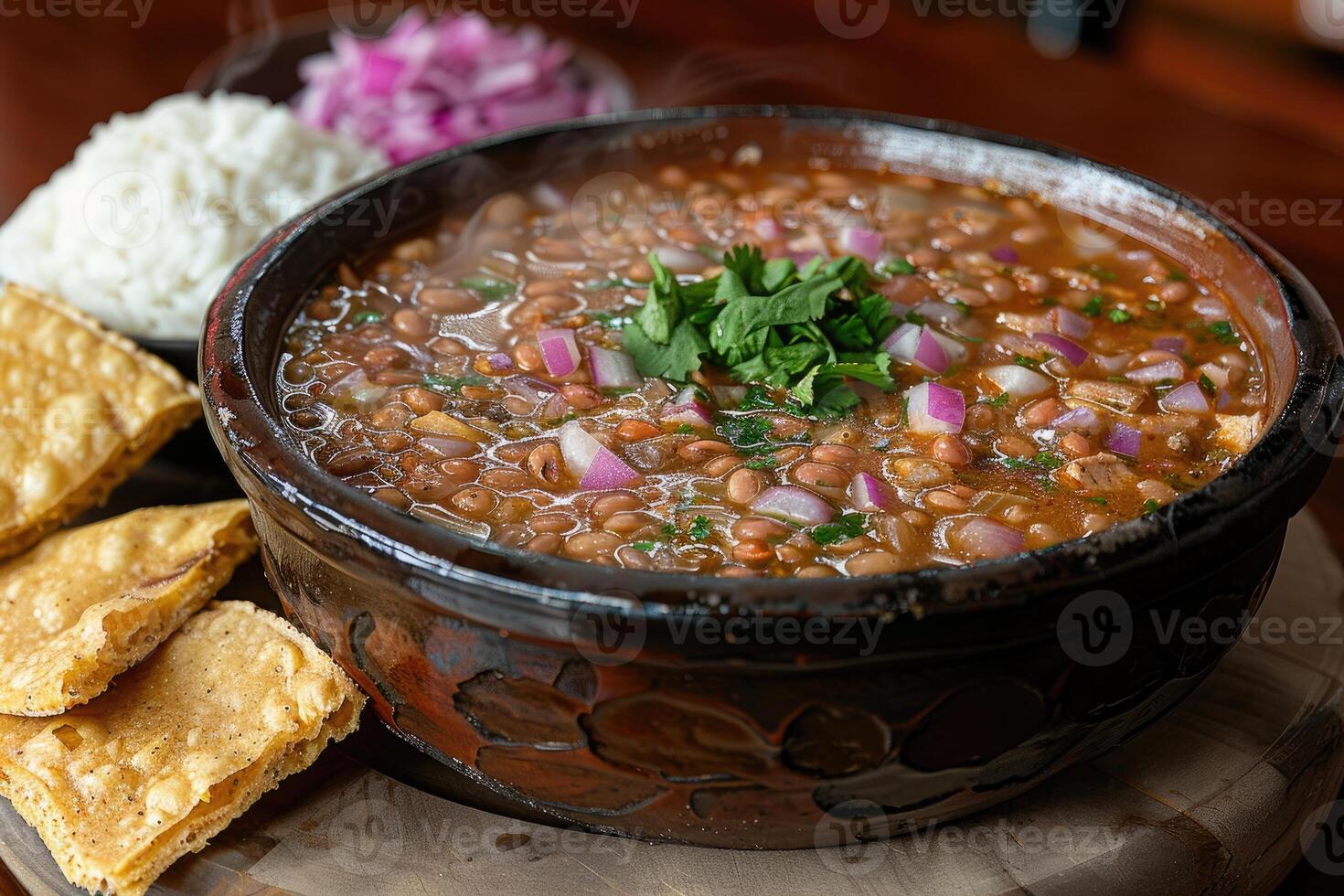 AI generated pozole mexican food in the kitchen table professional advertising food photography photo