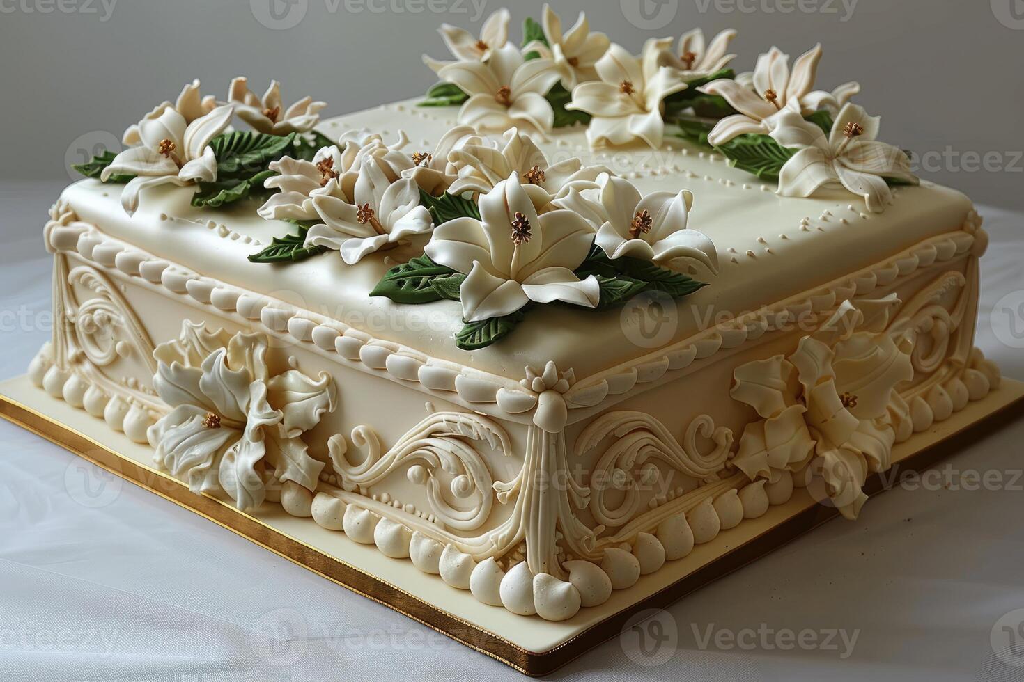 AI generated beautiful decorated wedding cake design professional advertising food photography photo