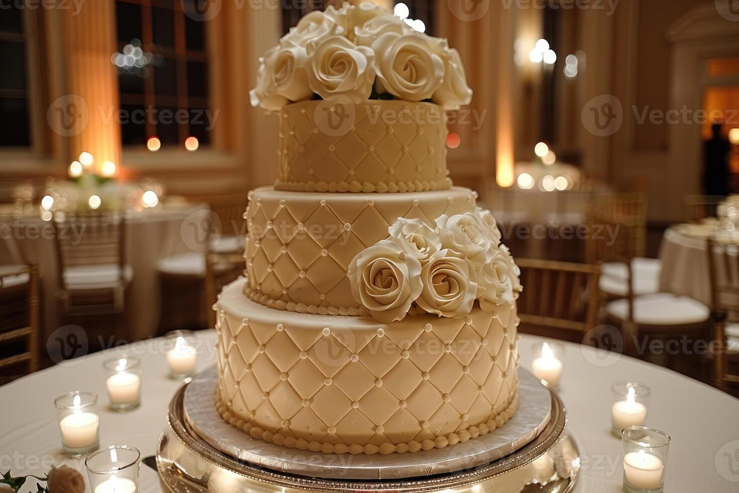 AI generated beautiful decorated wedding cake design professional advertising food photography photo