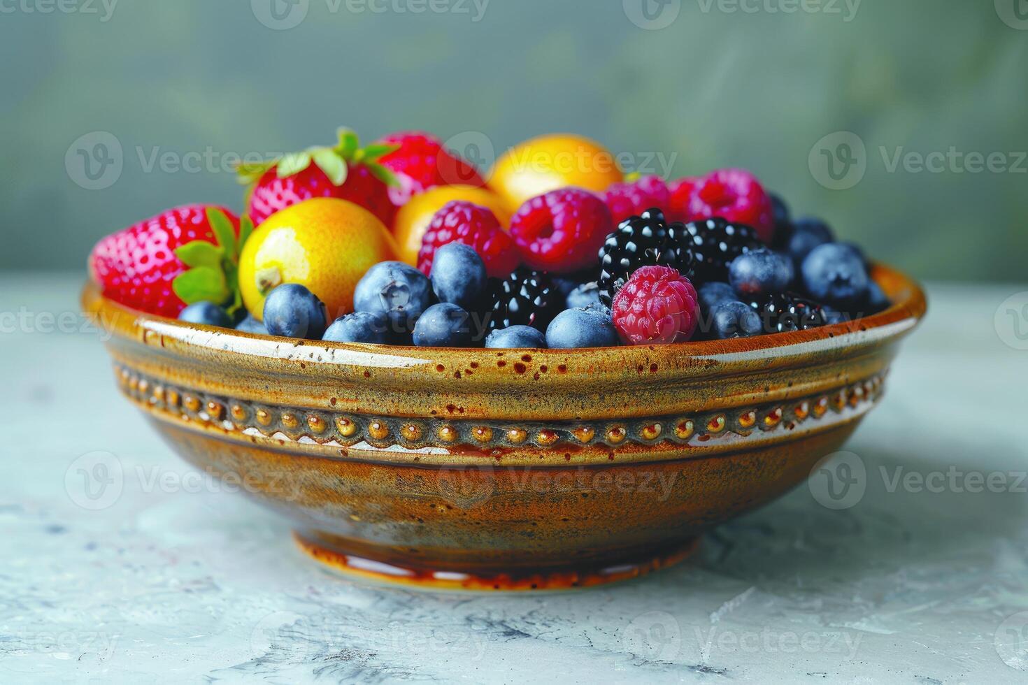 ai generado desayuno con un Fresco frutas cuenco publicidad comida fotografía foto