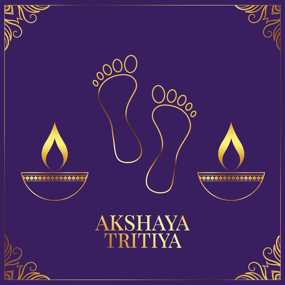 akshaya tritiya saludo con diya y diosa pies vector