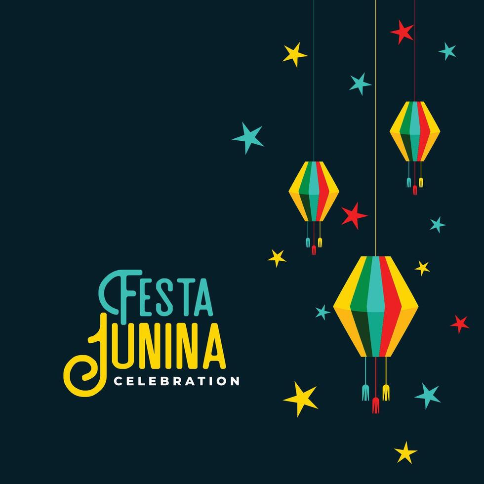 festa junina celebration card with lamps and stars vector