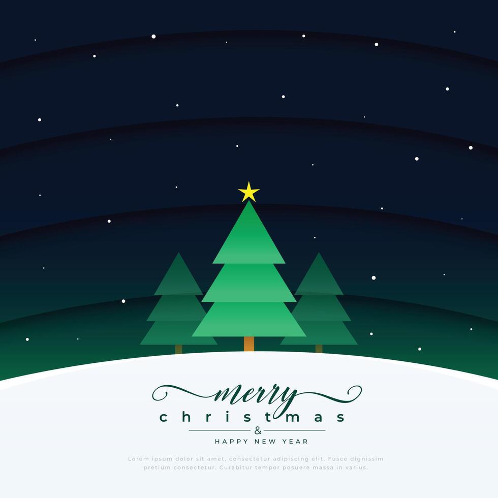 merry christmas wishes greeting card with xmas tree design vector