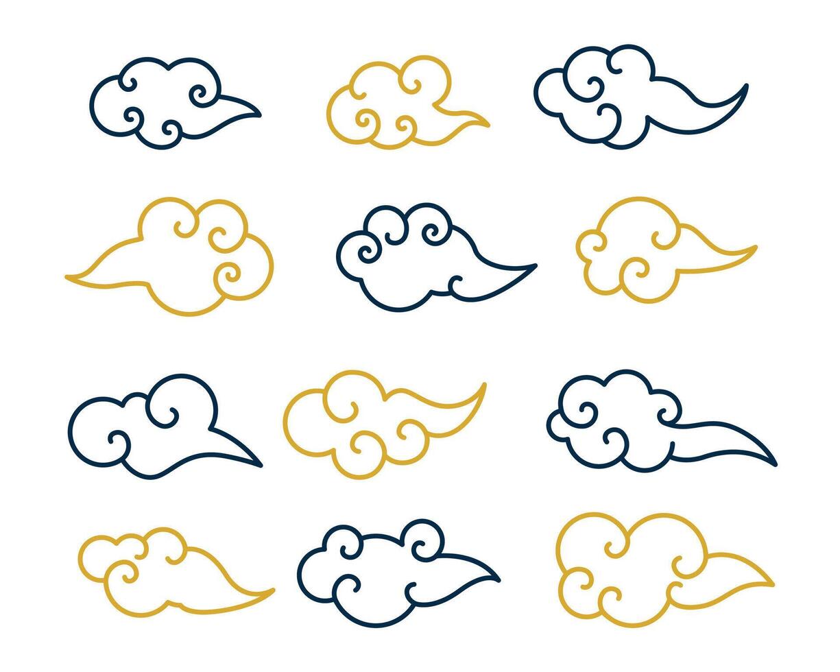 collection of korean autumn clouds element design vector