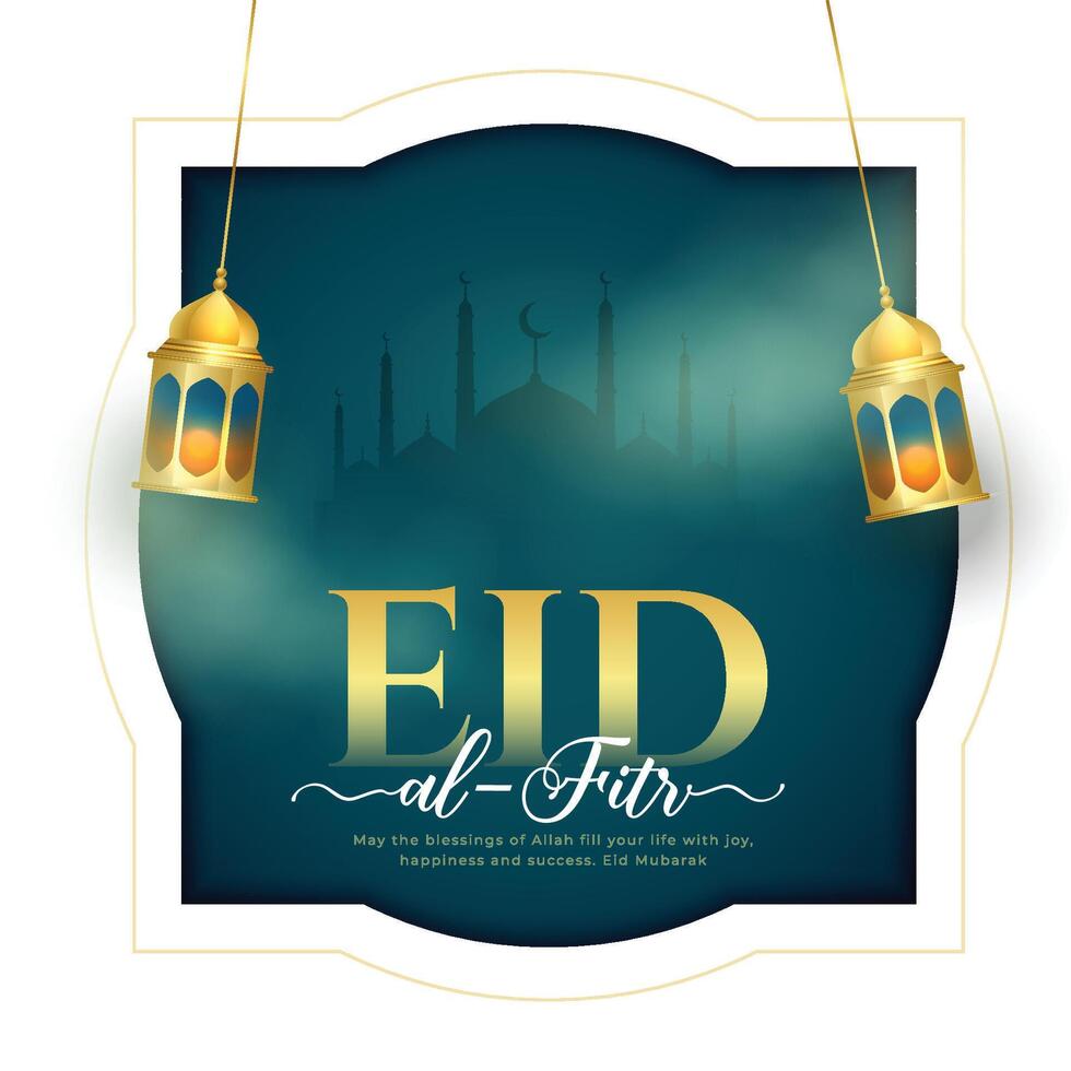 eid al fitr eve holiday background with realistic lantern vector