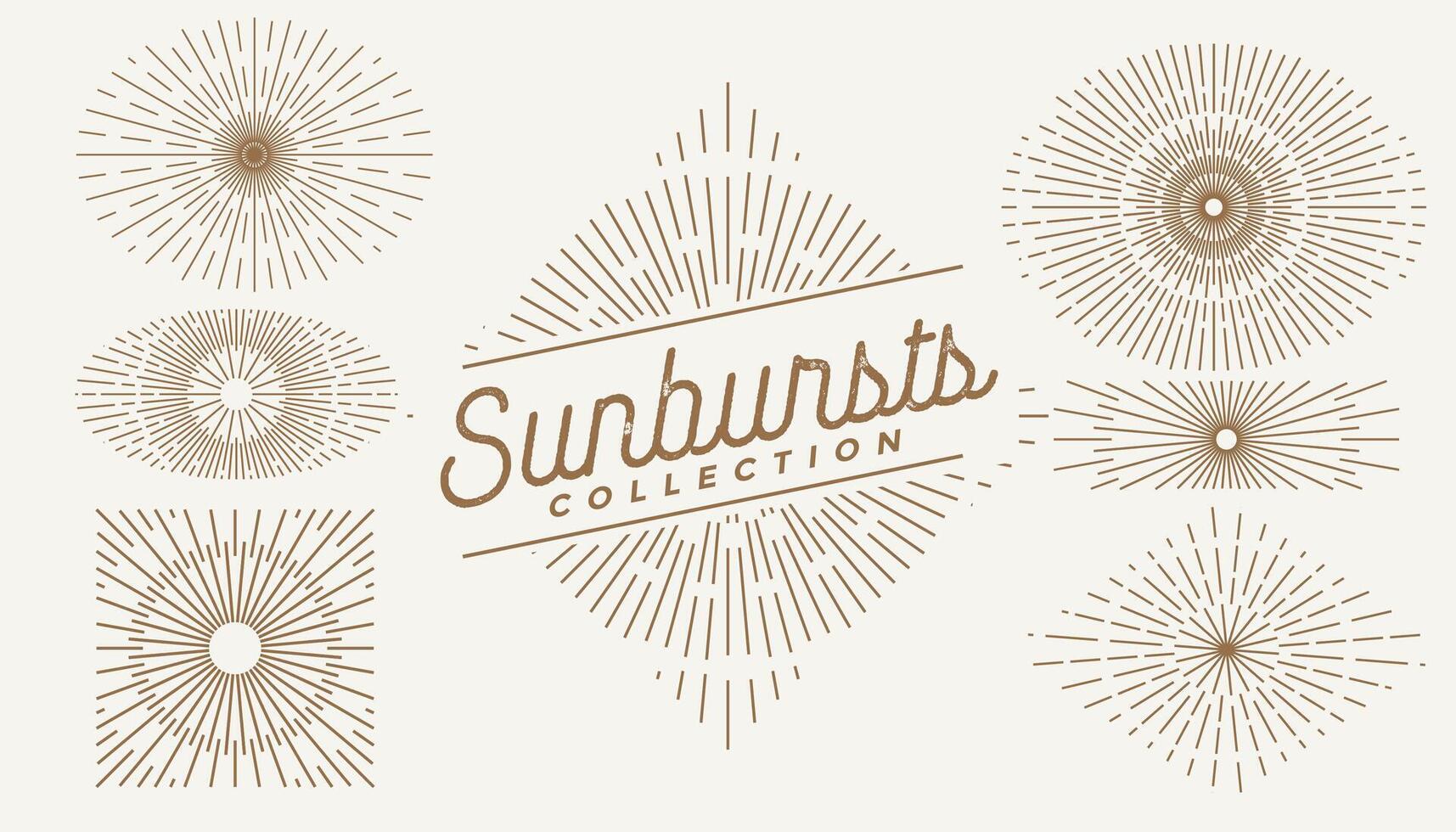 classic sunburst rays hand drawn collection vector illustration