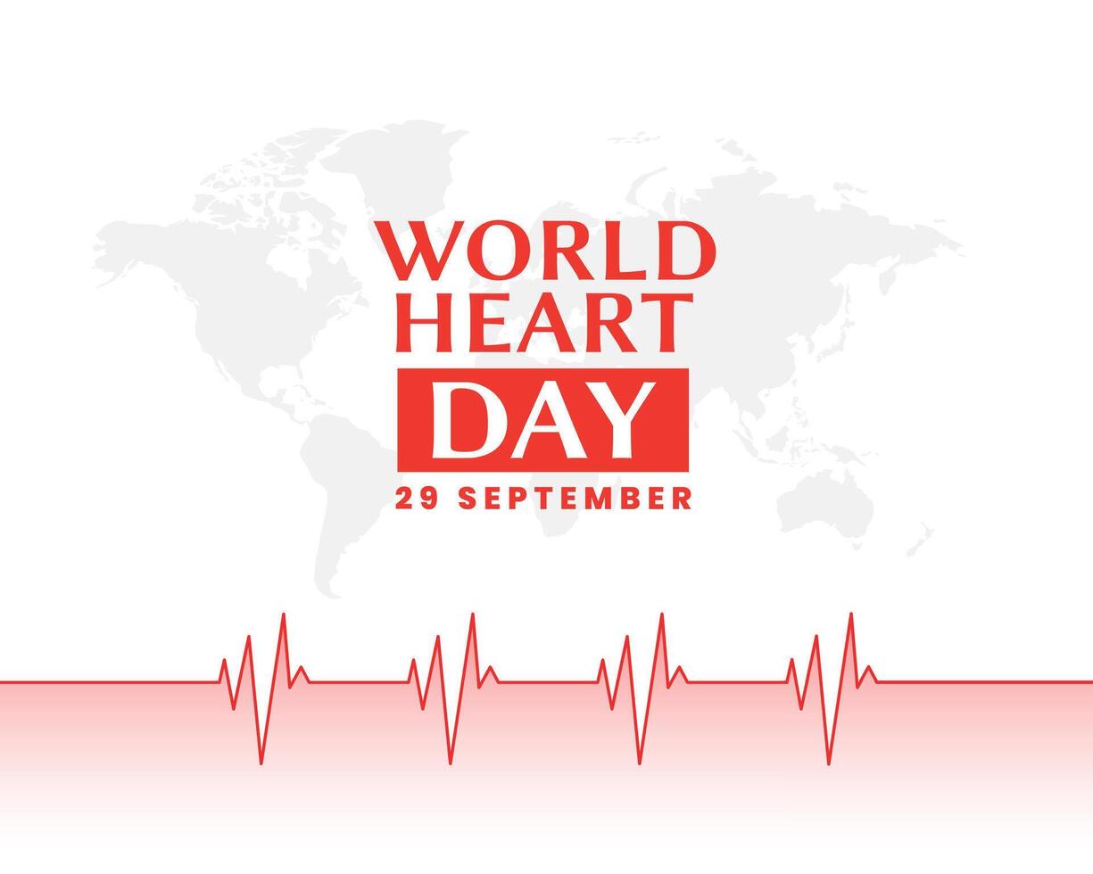 29 septiembre mundo corazón día póster con global mapa y cardiograma vector