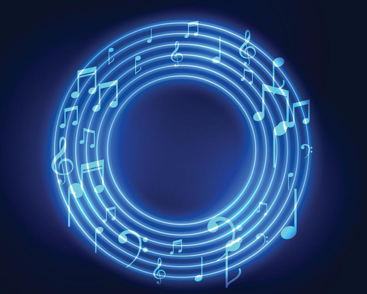 neon musical notes frame with text space vector