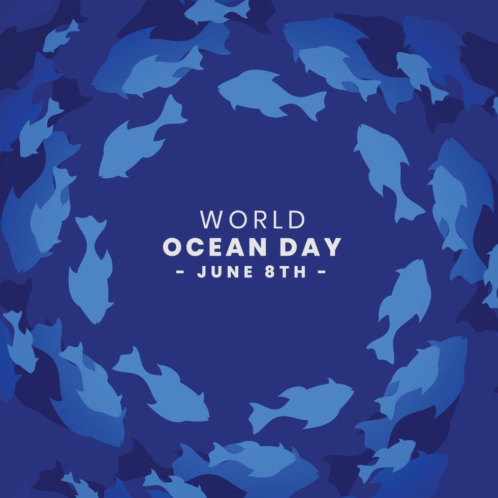 world ocean day event background with aquatic fish swirl concept vector