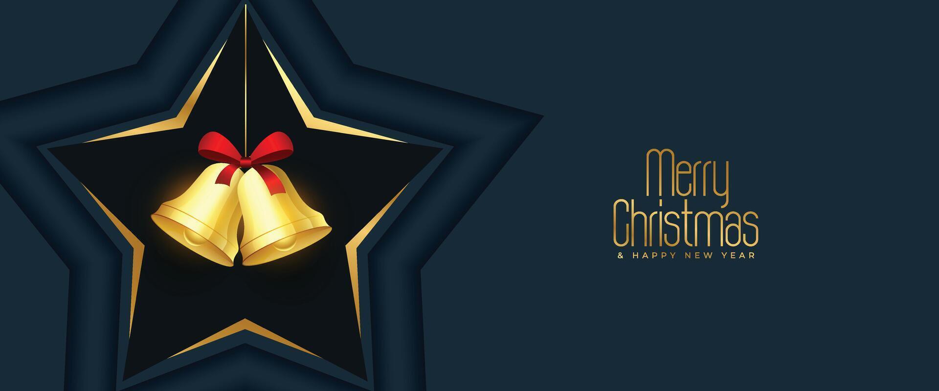 merry christmas festive greeting banner with realistic xmas bell vector