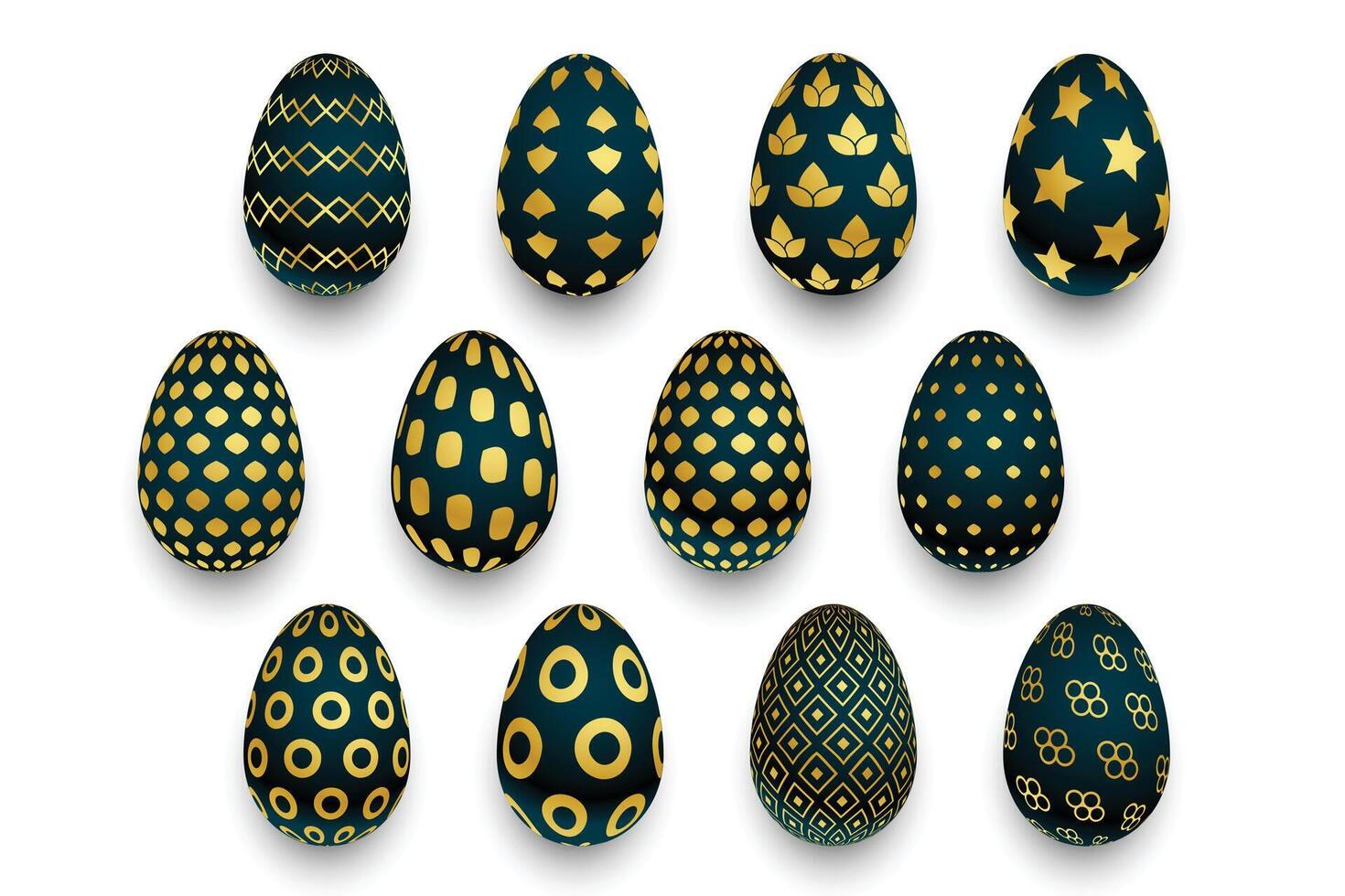 set of black and golden pattern easter eggs vector