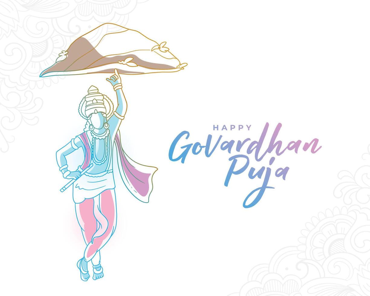 hand drawn govardhan puja event background for krishna blessing vector