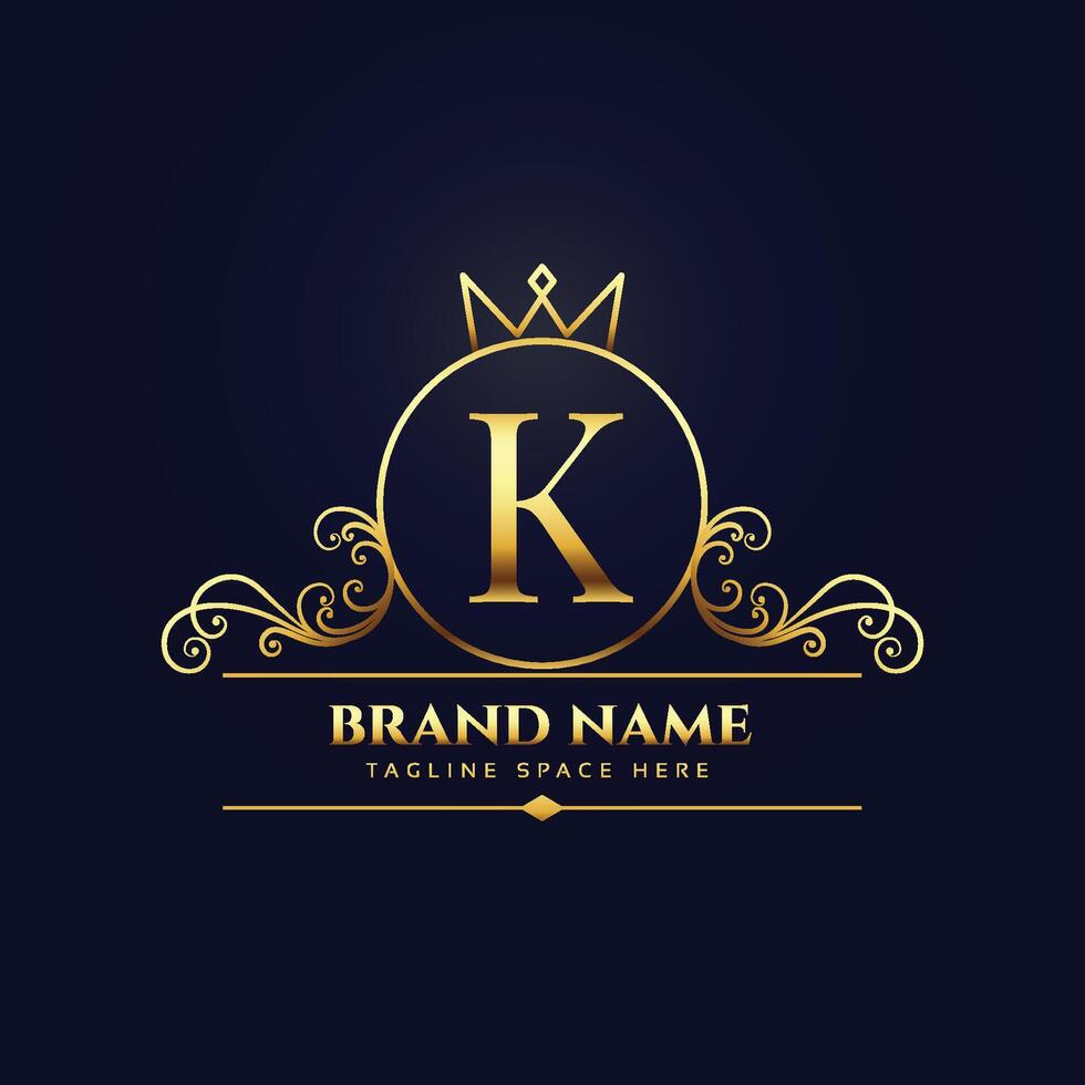 a luxurious letter K logo background with royal crown design vector