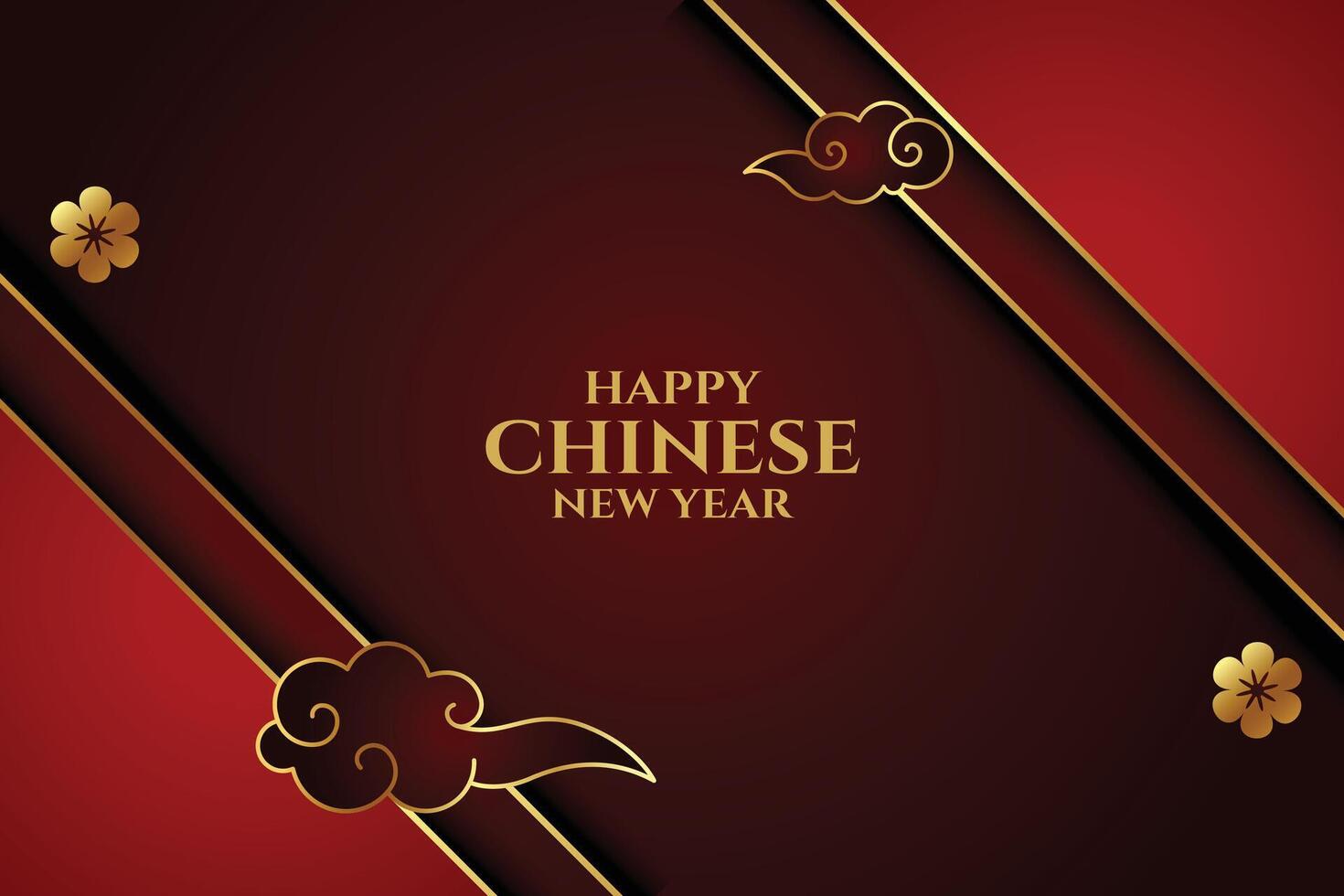 stylish chinese new year red background with clouds and flowers vector