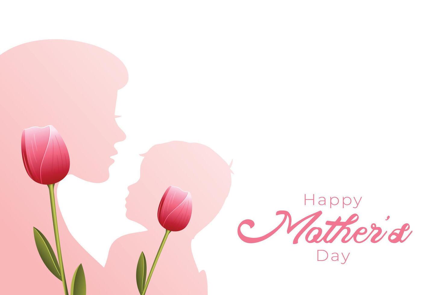 mom and child mother's day celebration card background with tulip flowers vector