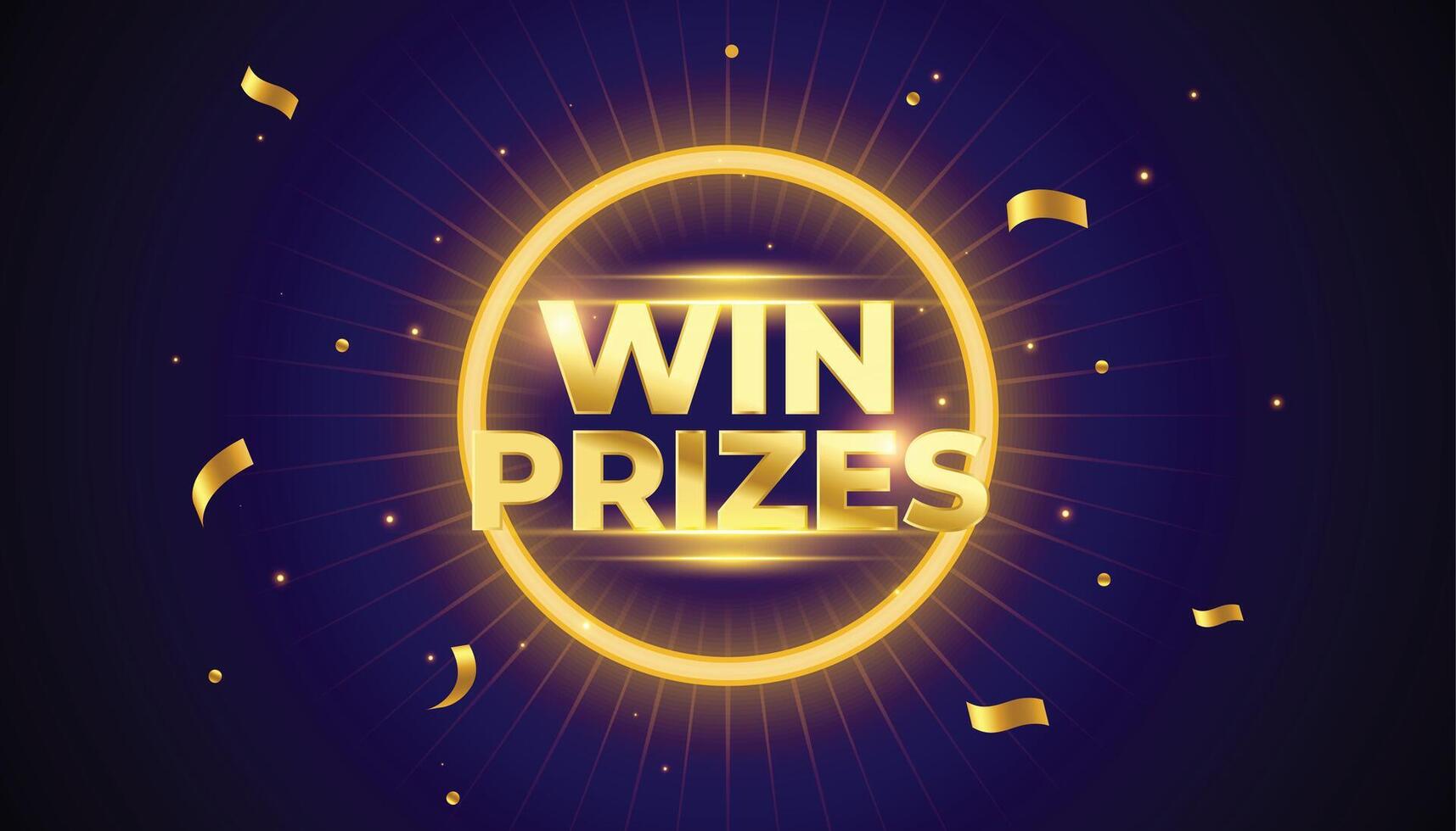 shiny win prize banner for lucky winners celebration with golden confetti vector