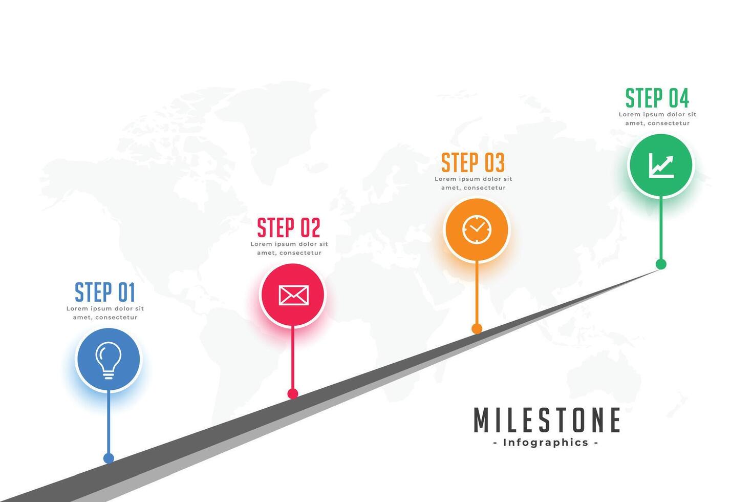 milestone workflow map layout with four step plan vector