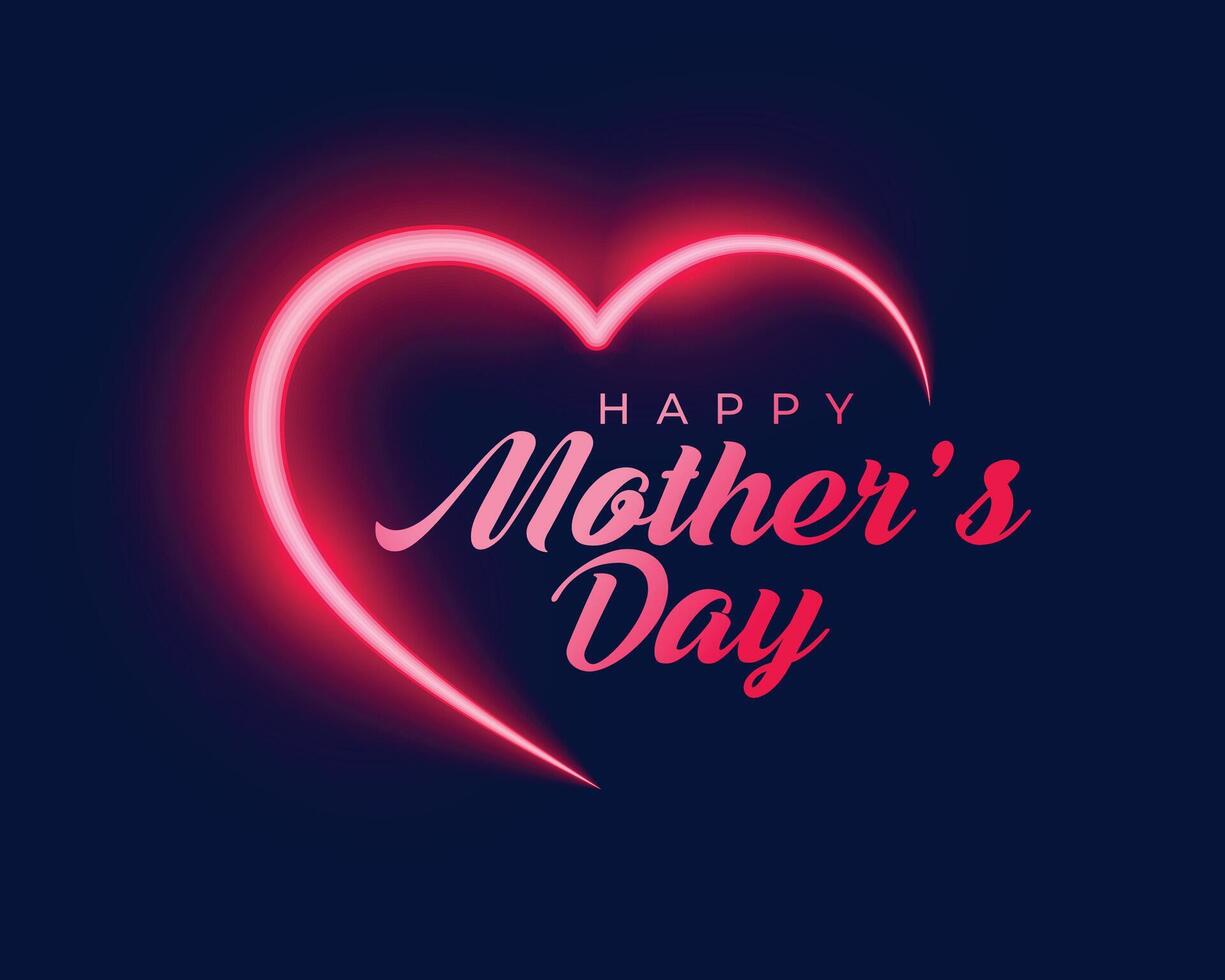 mother's day neon heart lovely greeting card design vector