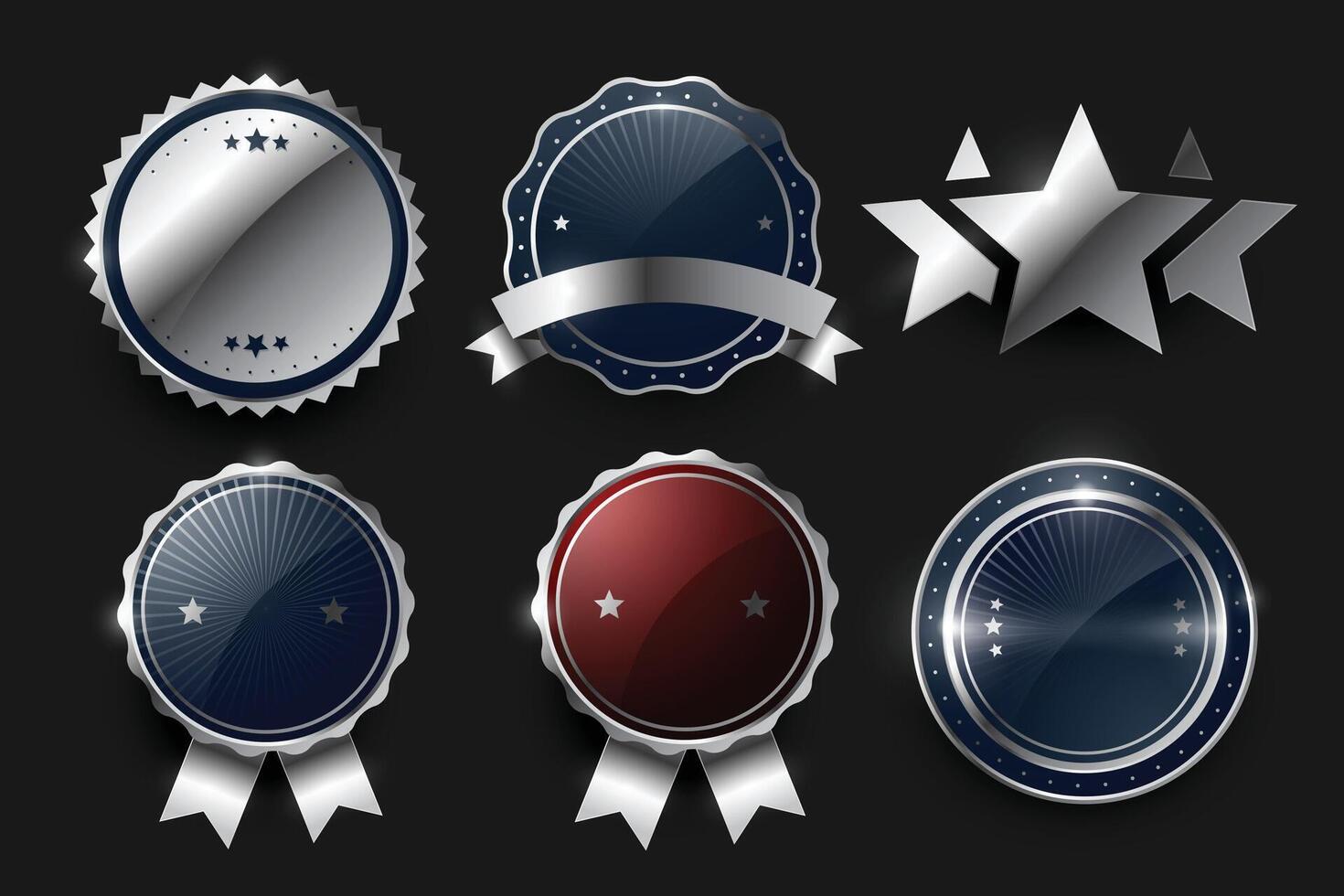 set of six round metal badge element banner in retro style vector