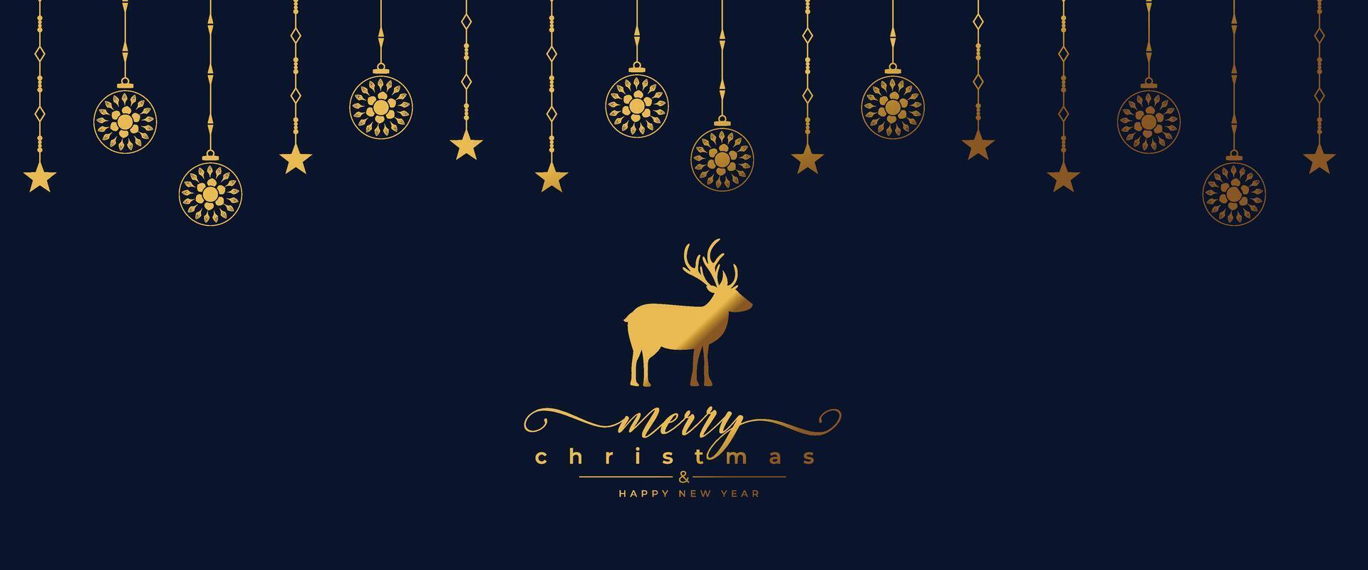 merry christmas festive invitation wallpaper with golden xmas deer vector