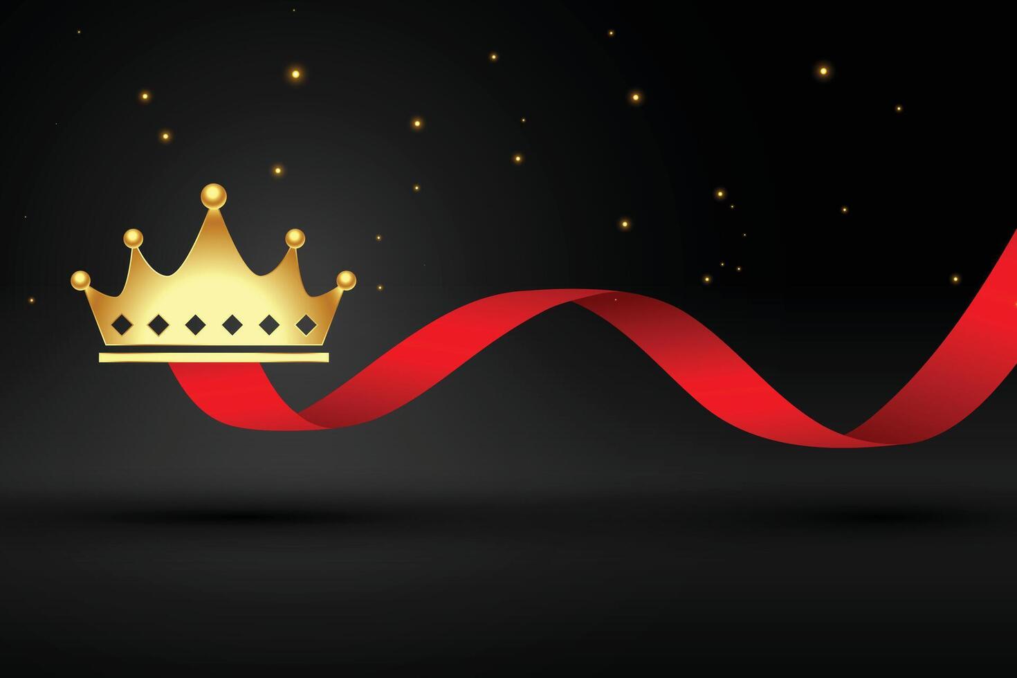 elegant golden crown background with red ribbon design vector