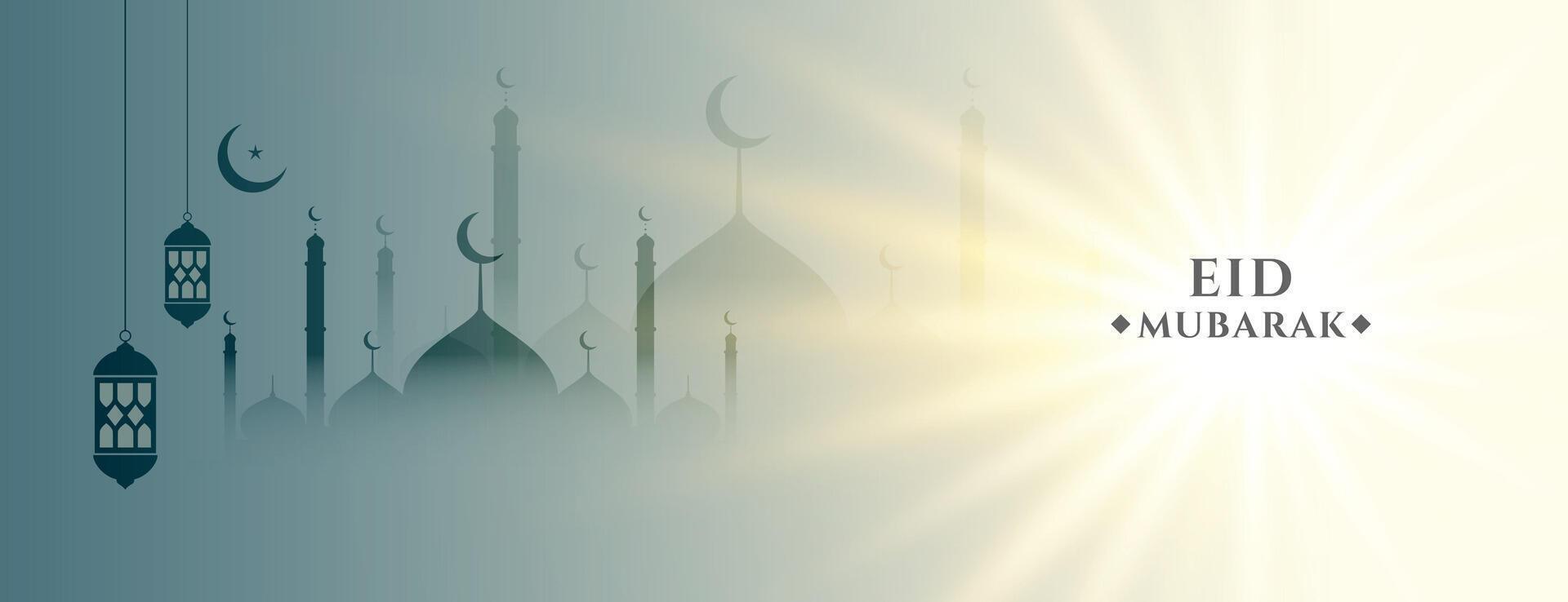 eid mubarak festival banner with holy light vector