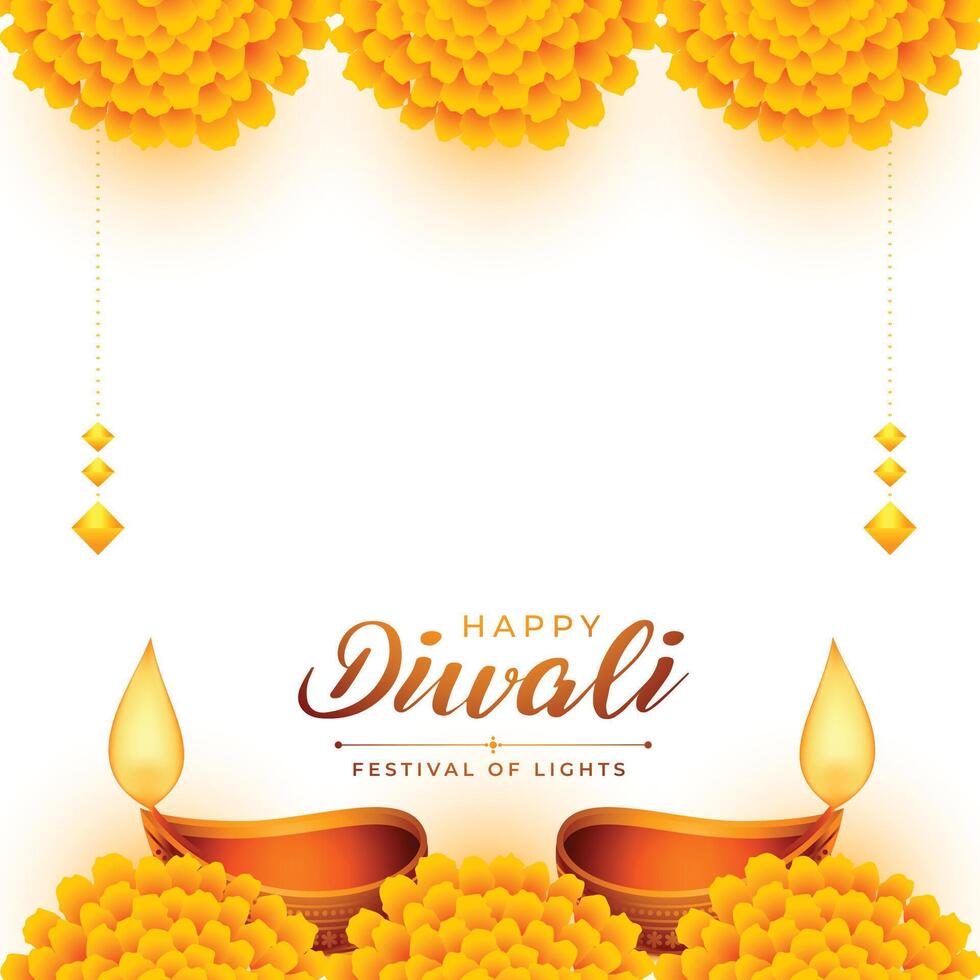 decorative happy diwali festival background with oil lamp and floral vector