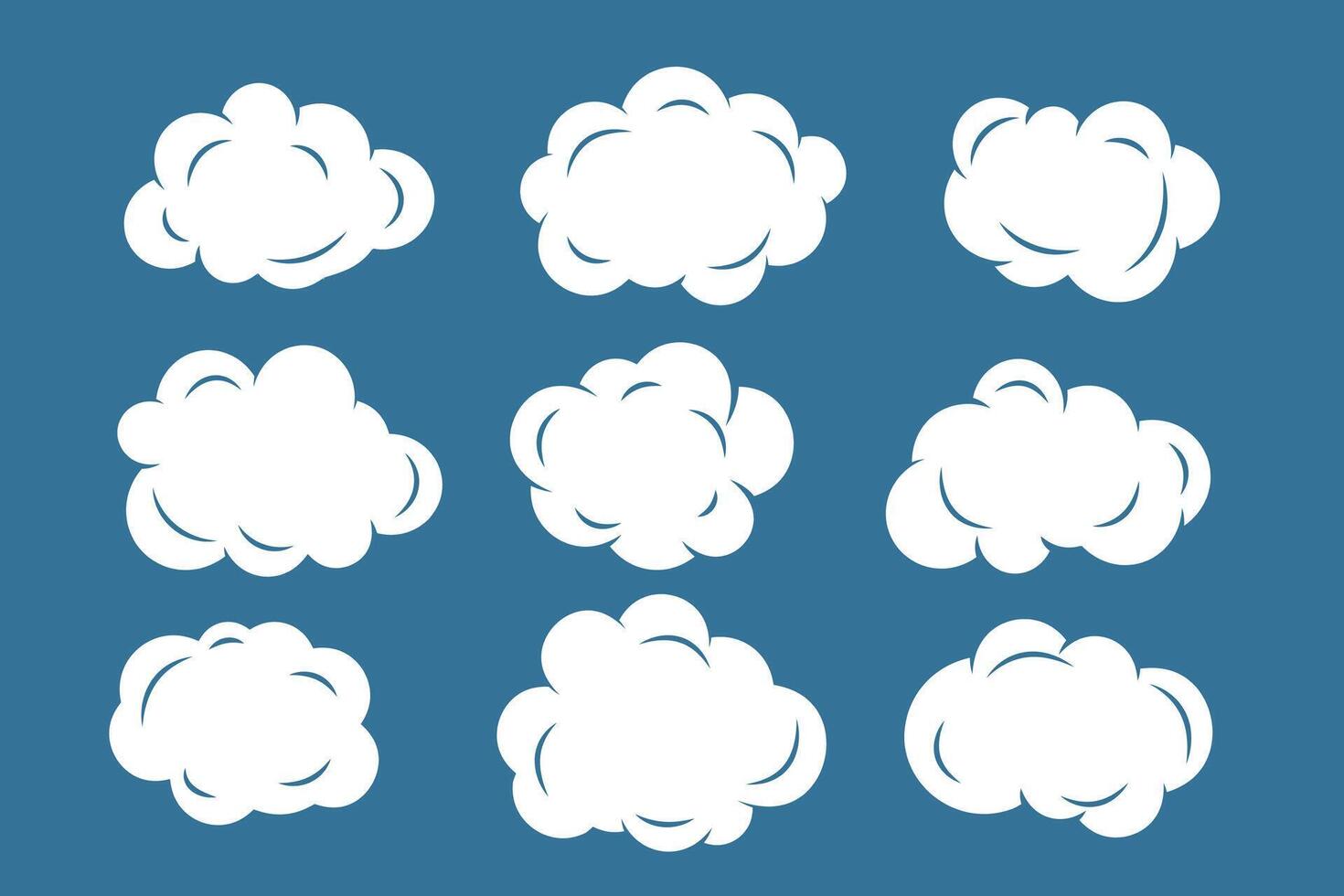 collection of fluffy clouds icons for cloudy season vector