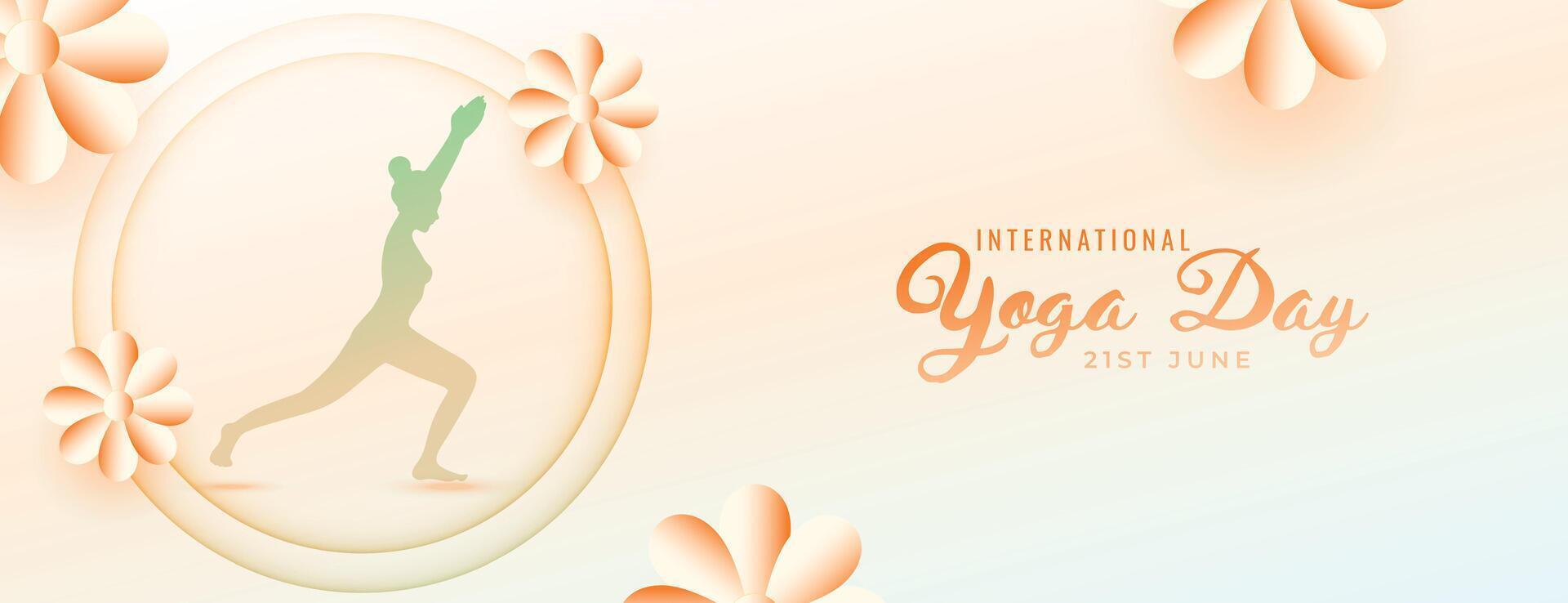 decorative international yoga day fitness banner with floral design vector