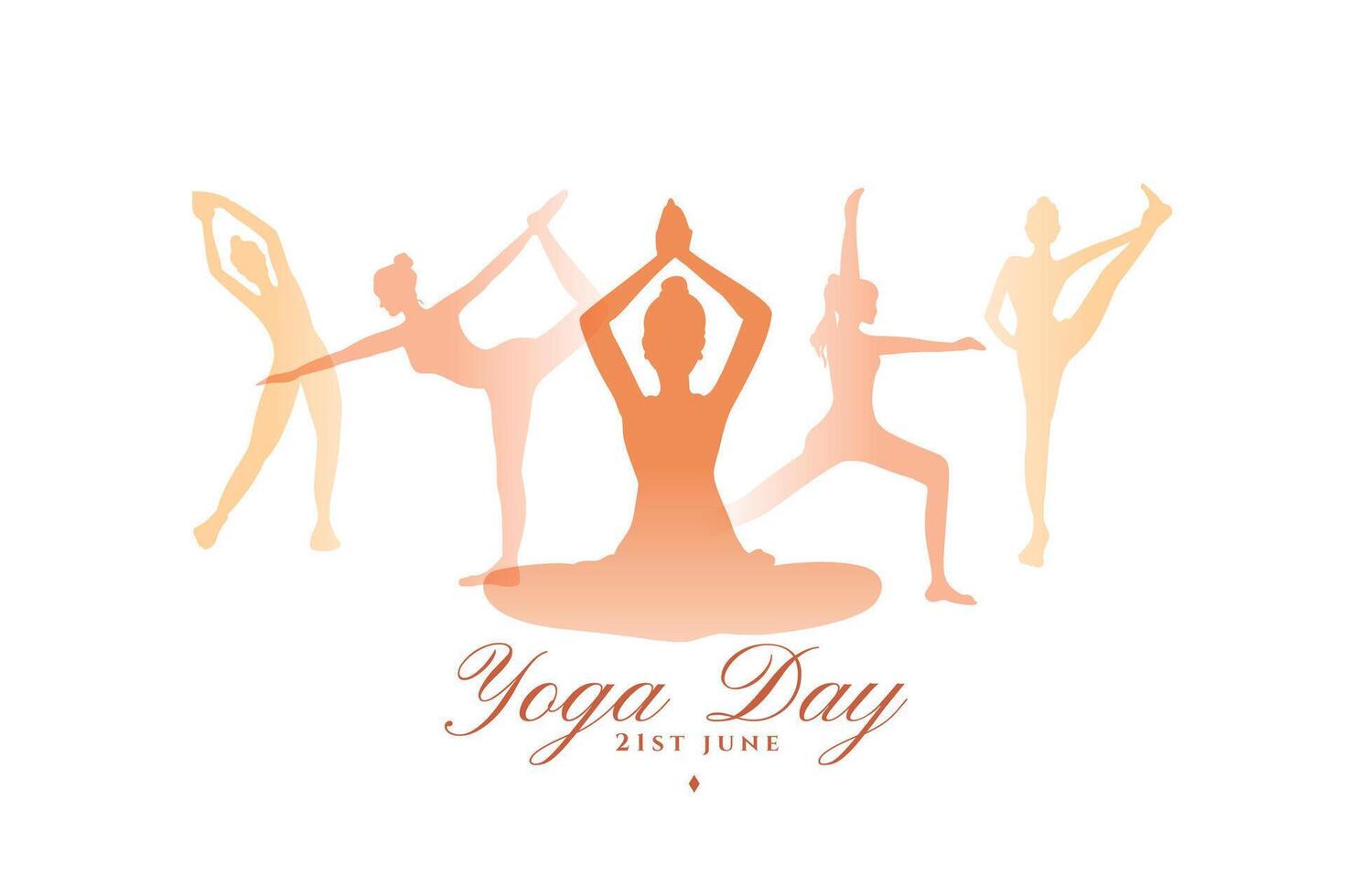 world yoga day background group of five women doing exercise vector