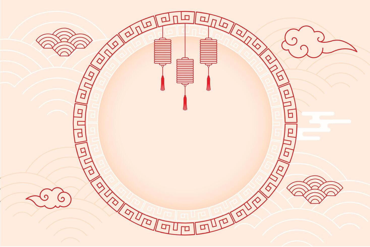 flat chinese background with clouds and text frame vector