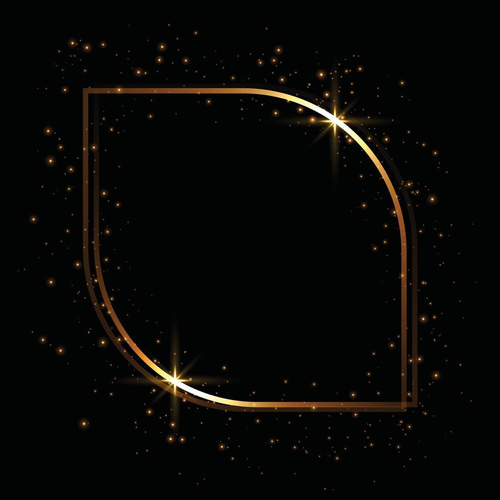 elegante vacío dorado marco oscuro antecedentes con brillante partícula efecto vector