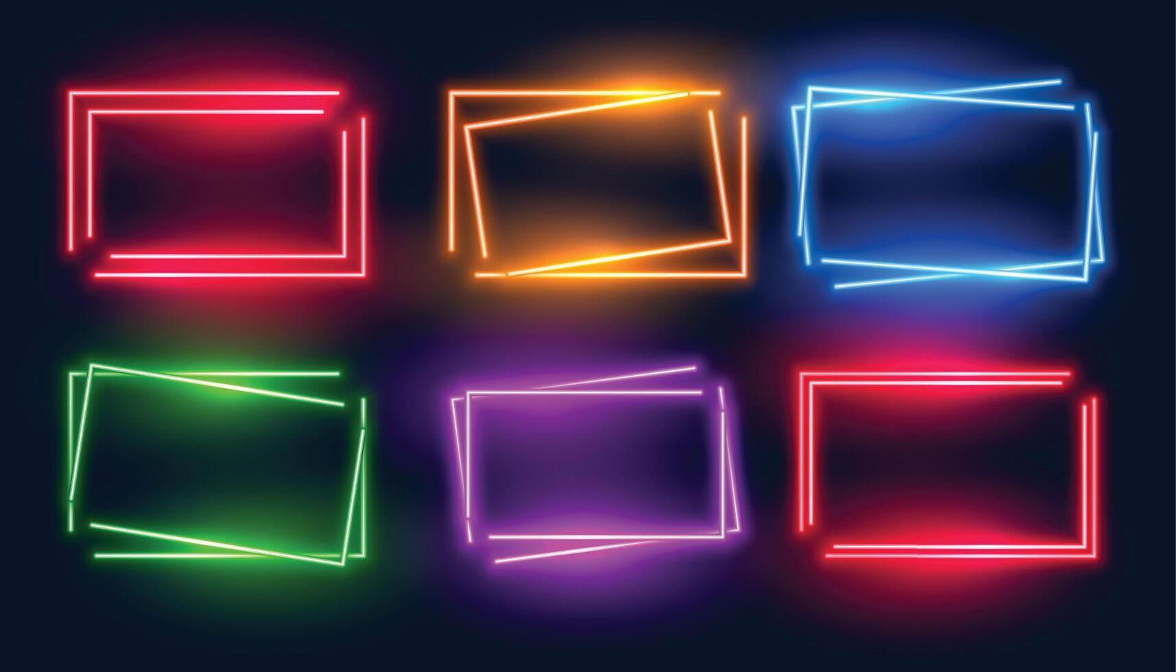 collection of six shiny neon frame with blank space vector