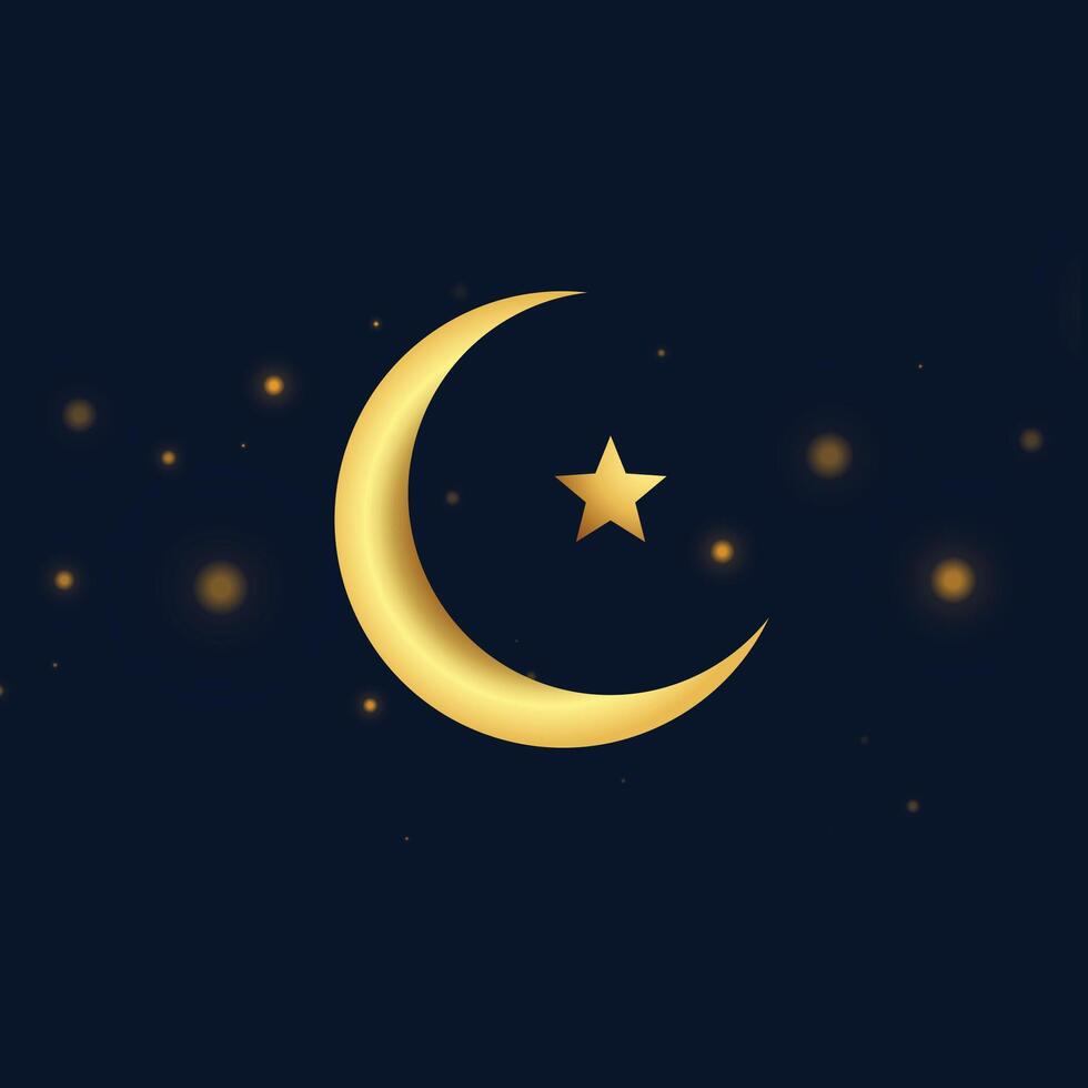 golden islamic crescent symbol background with shiny effect vector