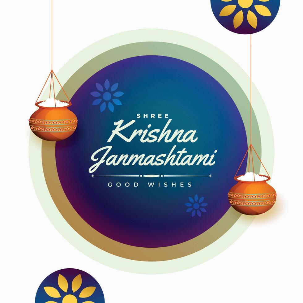 Krishna janmashtami festival saludo con colgando matki diseño vector