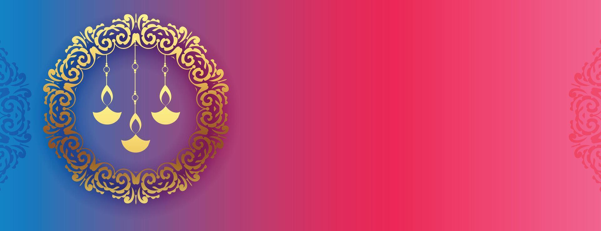 premium shubh diwali banner with text space and mandala frame vector