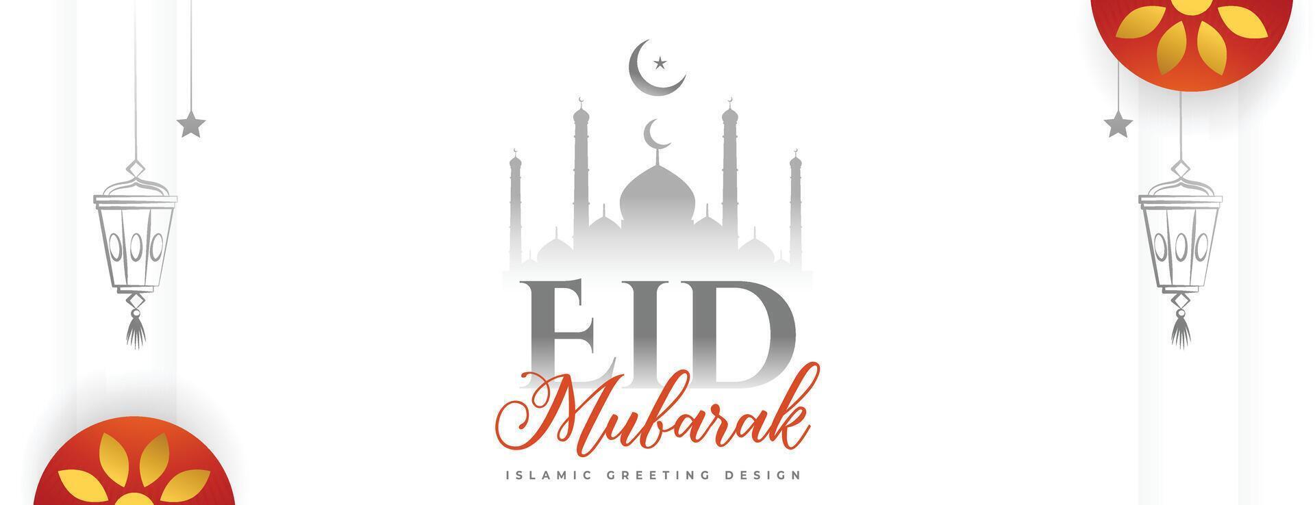 holy festival eid mubarak event wallpaper with arabic decor vector