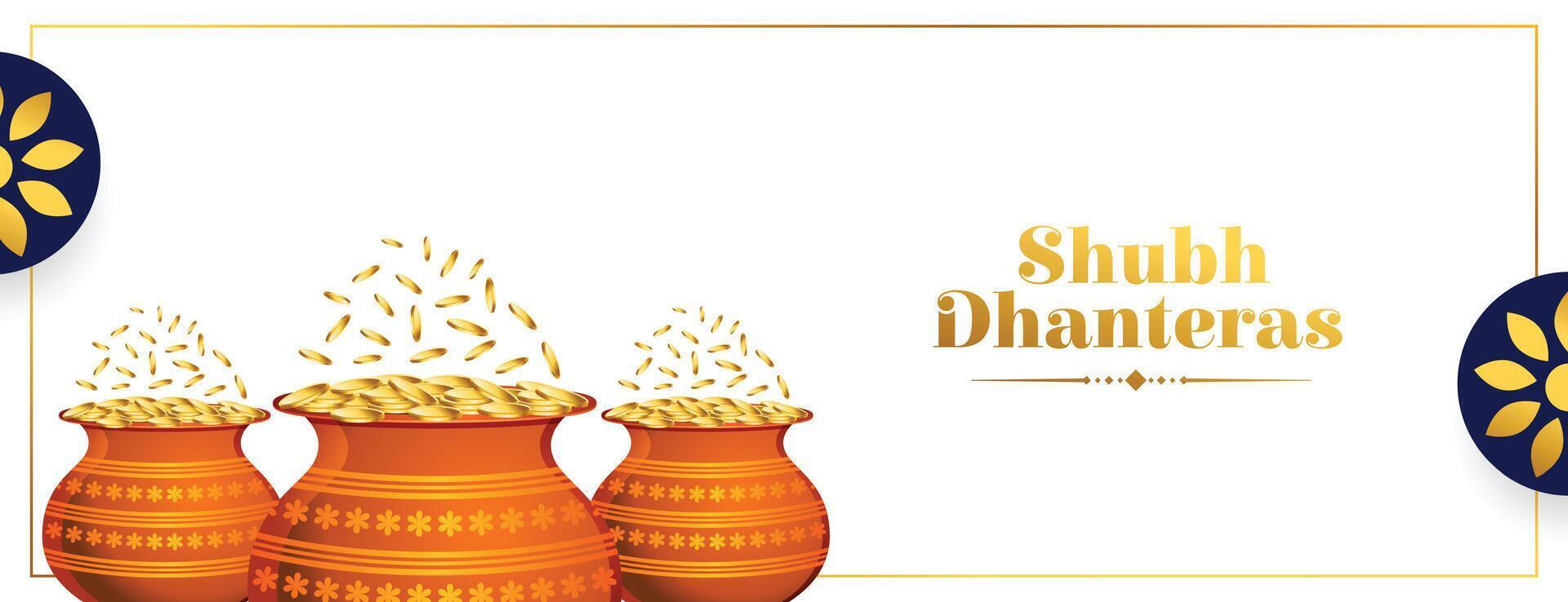 hindu festival happy dhanteras golden pot banner for diwali wishes vector