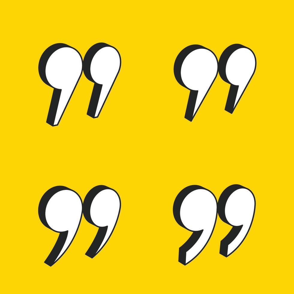 3d style quotation mark sign background in set for speech or opinion vector