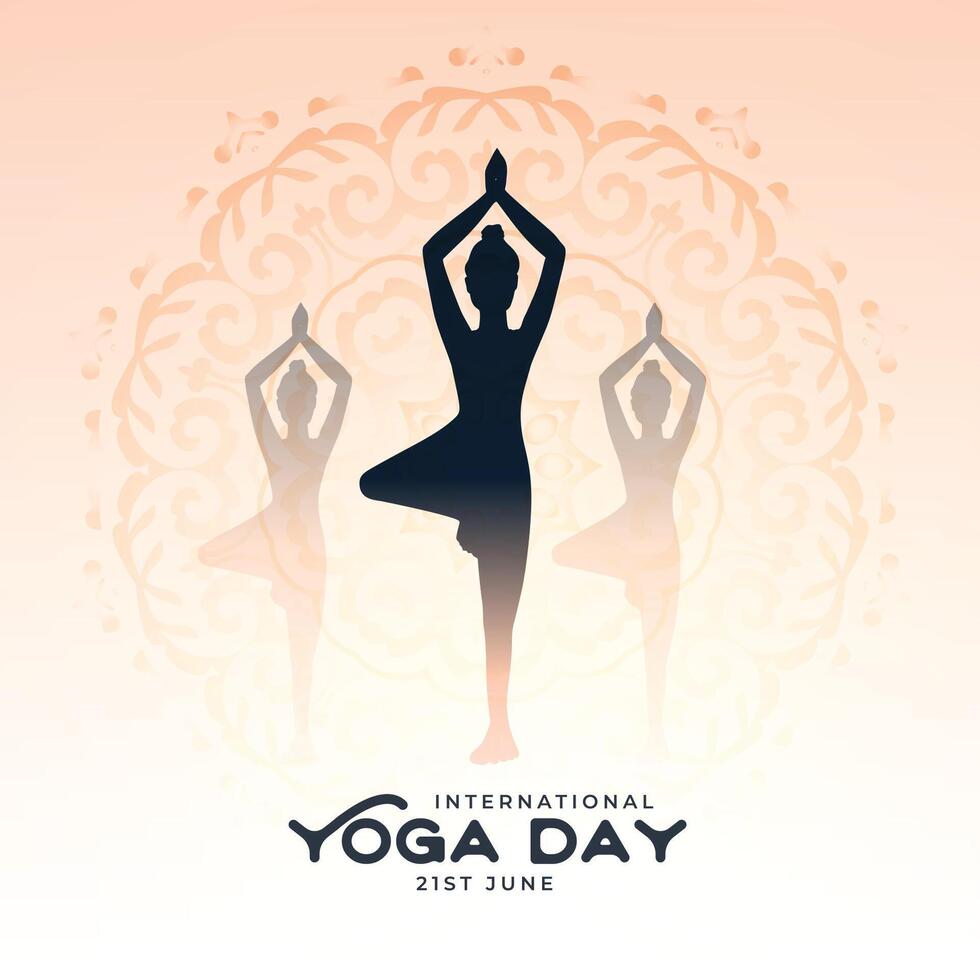 21st june yoga day event background with women doing exercise vector